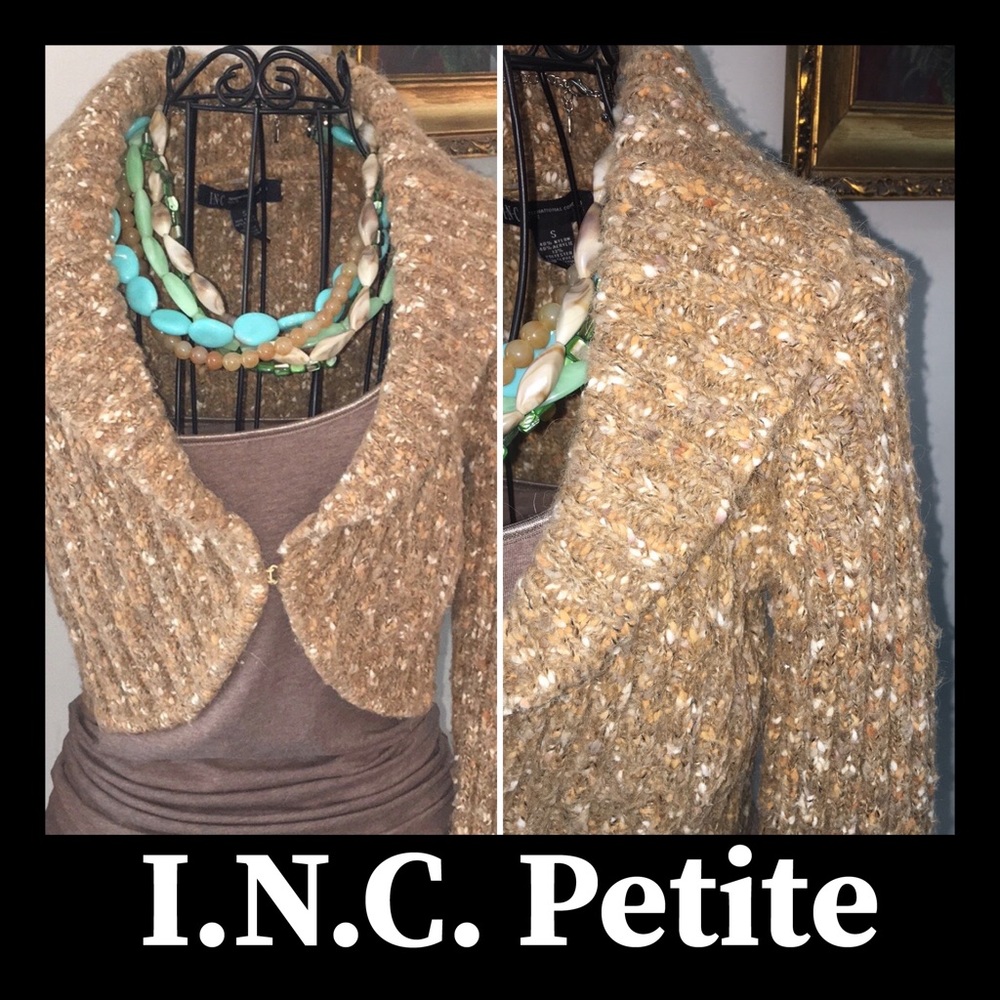 I.N.C.petite gold knit sweater shrug, size Small.